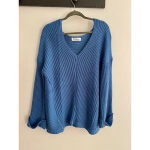 Cozy Oversized Knit Sweater V-Neck, Cuff Sleeves